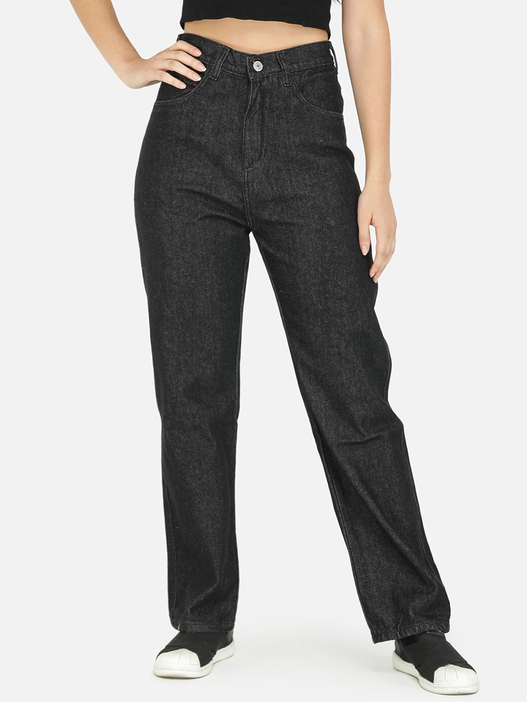 Buy DECHEN Women Black Straight Fit High Rise Cotton Jeans Jeans for