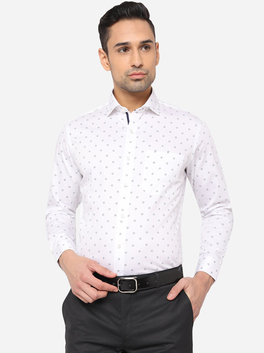 Buy Greenfibre Men White Classic Slim Fit Geometric Opaque Printed