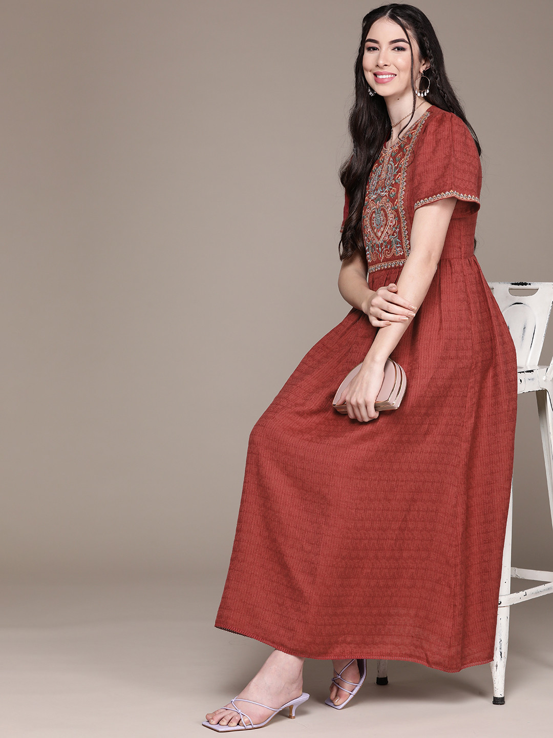 Buy Aarke Ritu Kumar Women Red & Beige Ethnic Motifs Embroidered A Line