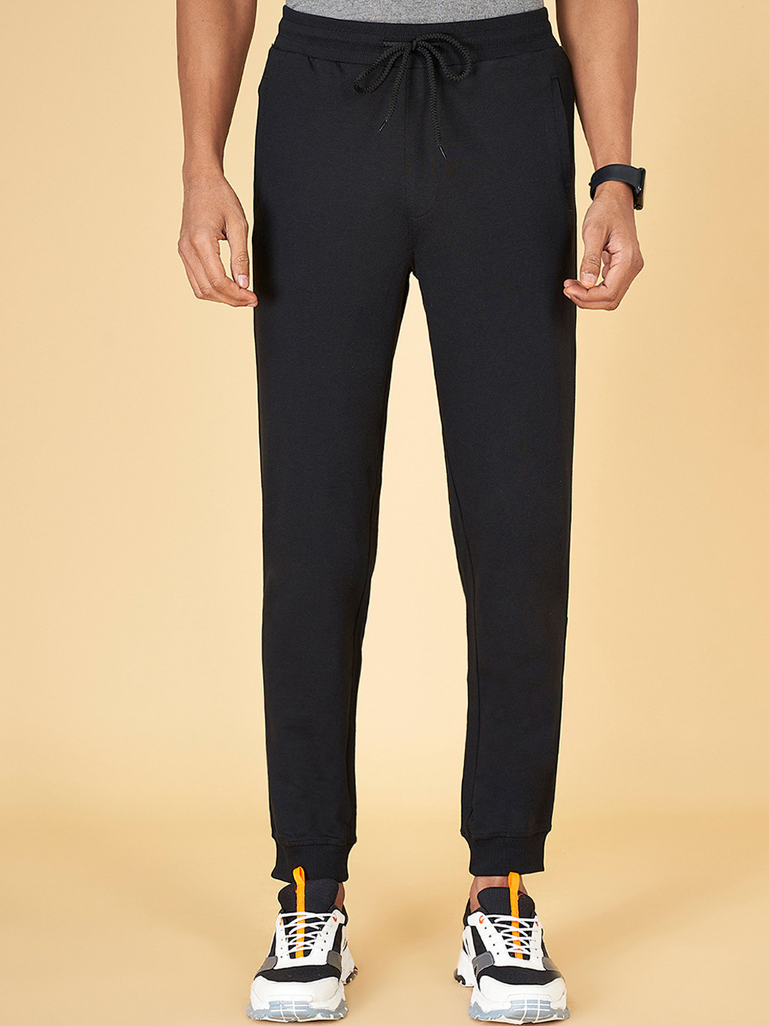 Buy Ajile By Pantaloons Men Black Solid Slim Fit Pure Cotton Joggers