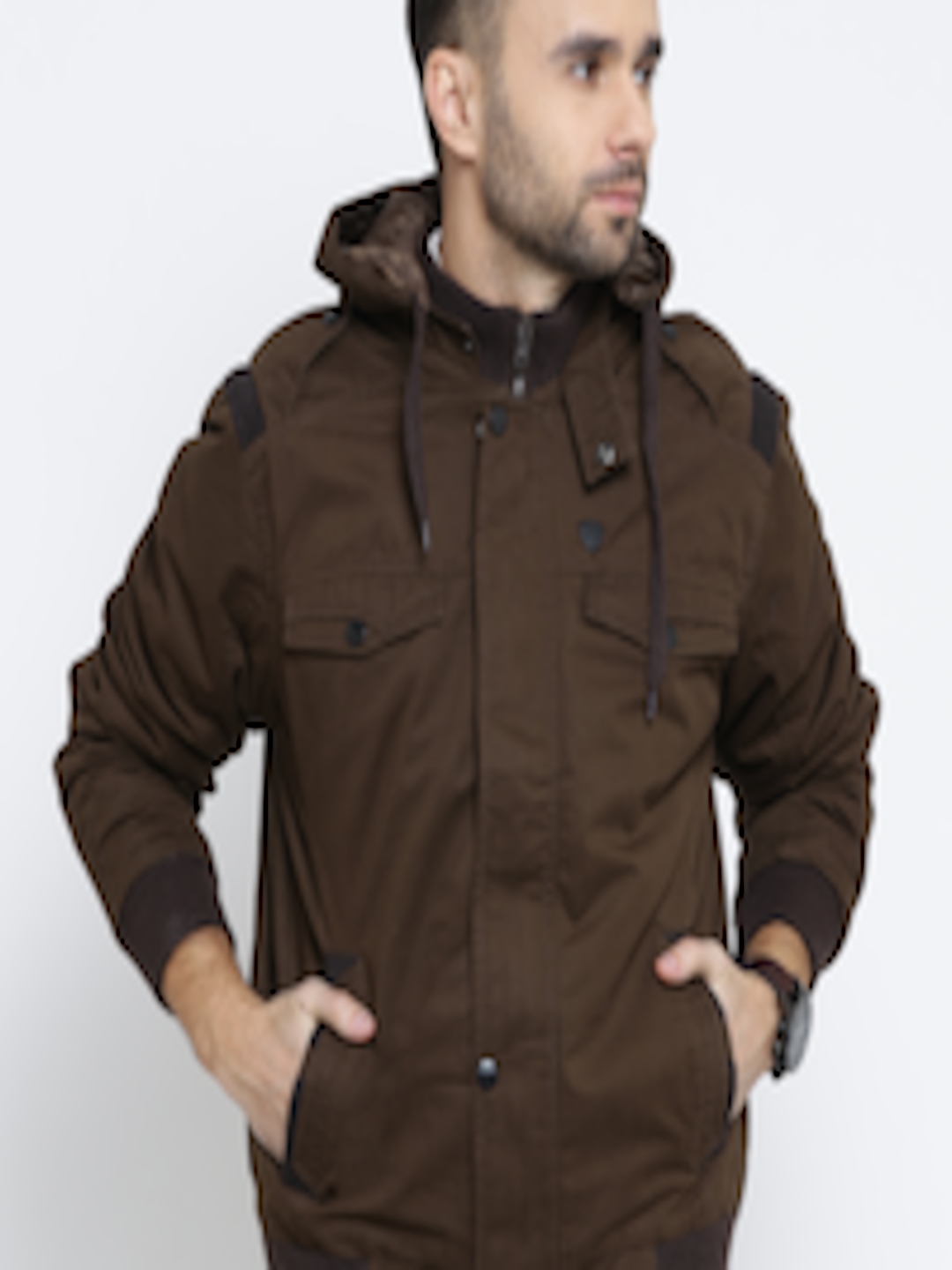 Buy John Players Olive Brown Bomber Jacket With Detachable Hood ...
