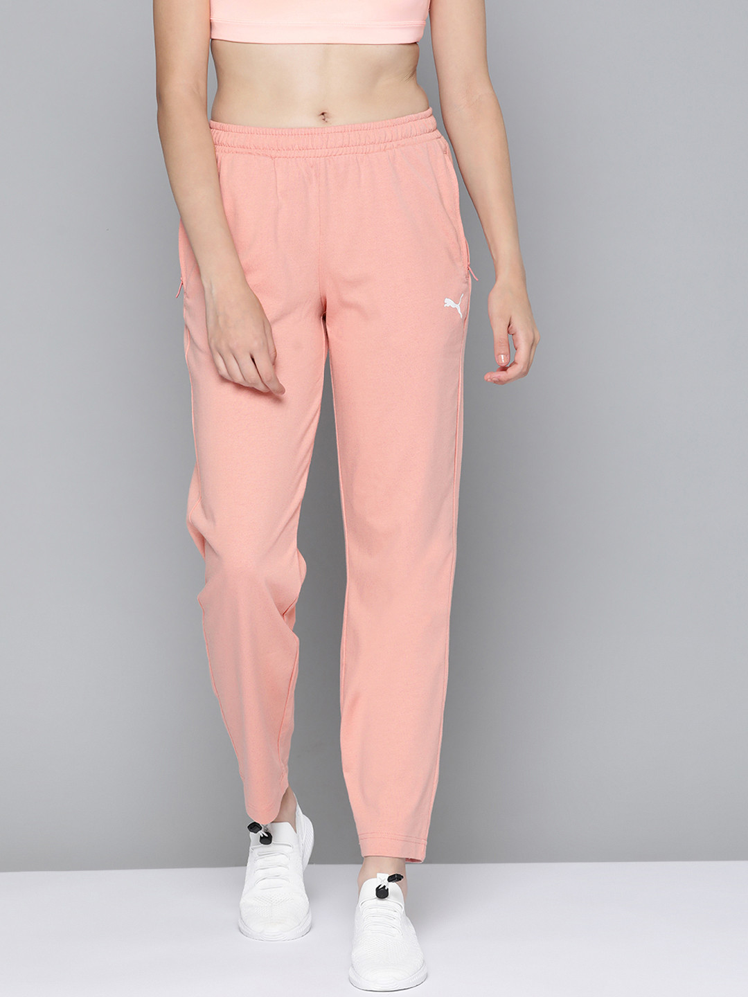 Buy Puma Women Peach Coloured Regular Fit Zippered Jersey Solid Sweatpants Track Pants for