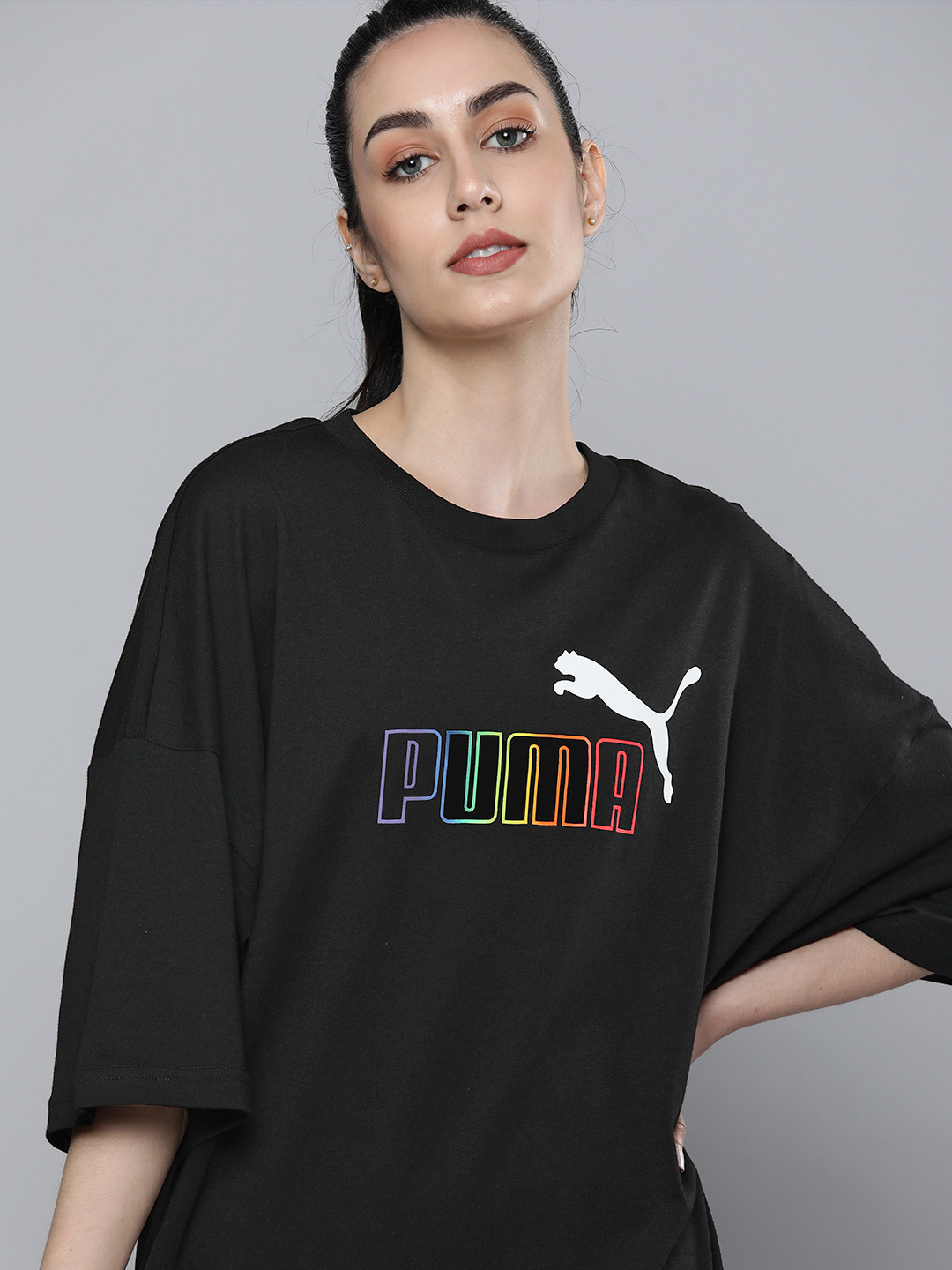 Buy Puma Women Black & White Essentials+ Rainbow Printed Extended