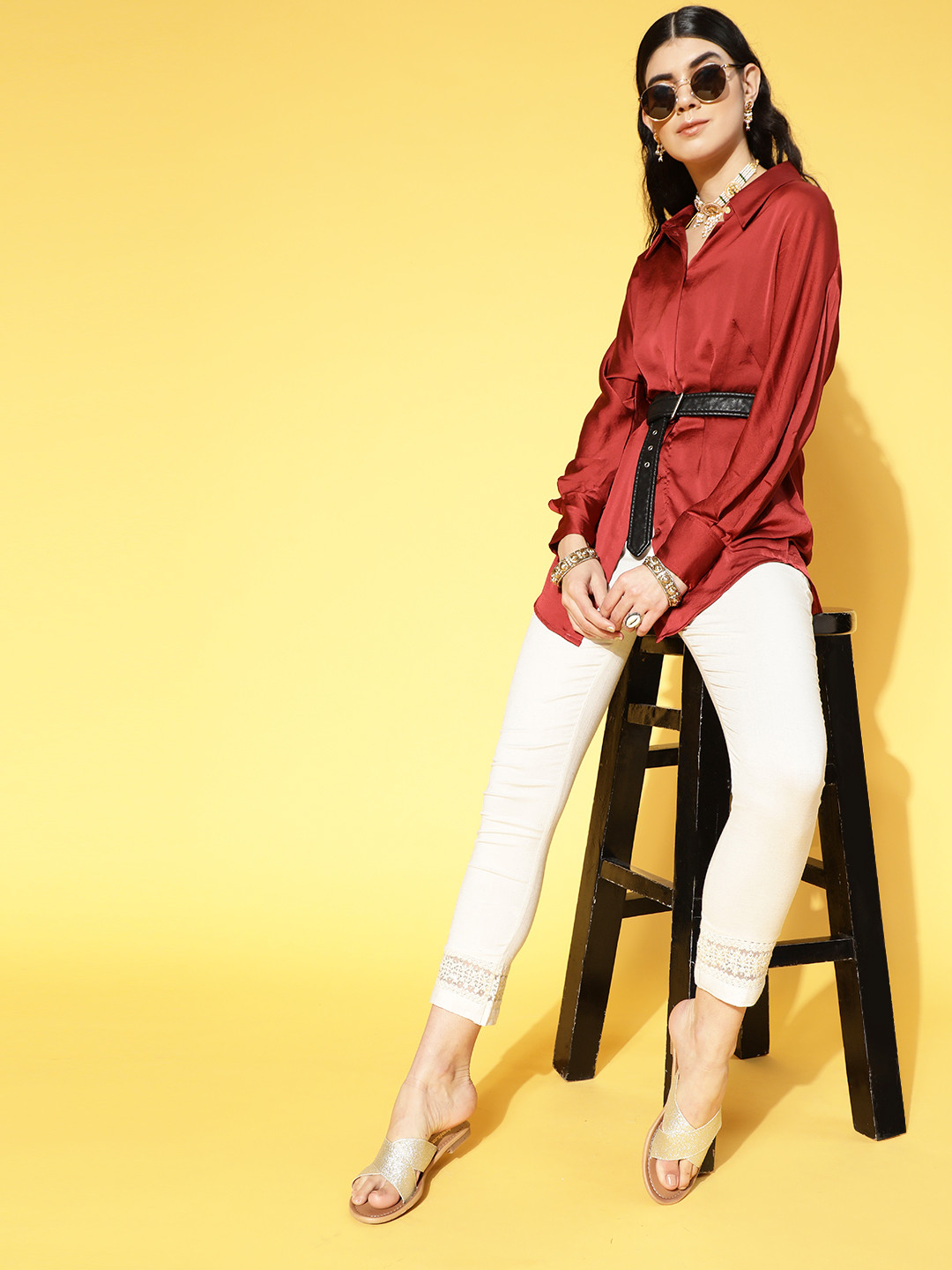 Buy ZOLA Women Cream Solid Lace Trousers Trousers for Women 16757620