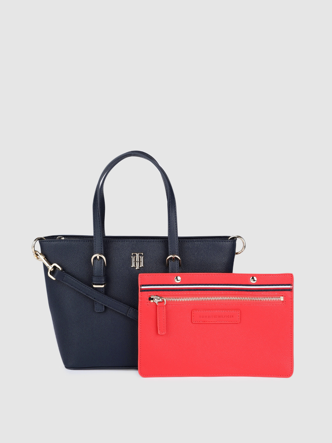 Buy Tommy Hilfiger Navy Blue PU Structured Shoulder Bag Handbags for