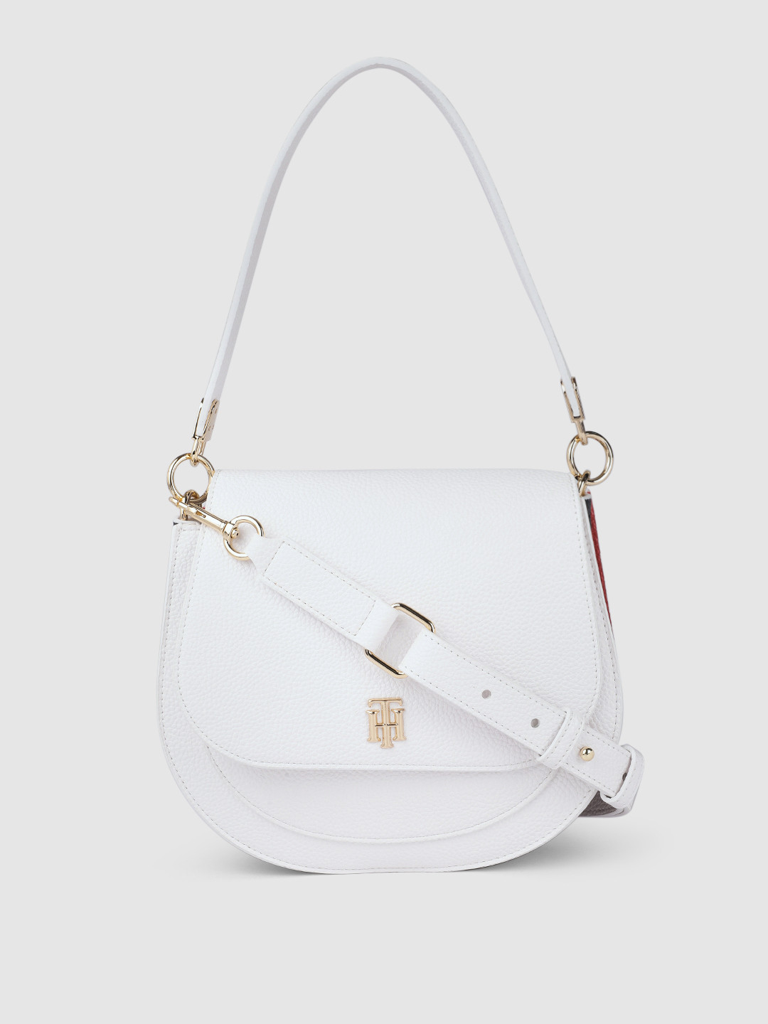 Buy Tommy Hilfiger White Solid Structured Shoulder Bag Handbags for