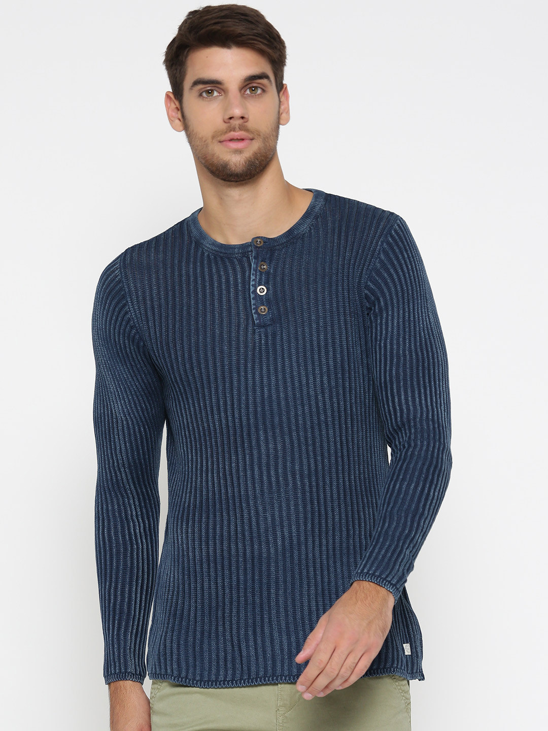 Buy Jack & Jones Men Blue Self Striped Sweater Sweaters for Men