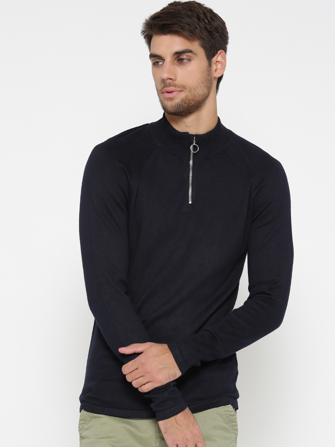 Buy Jack & Jones Men Navy Solid Sweater Sweaters for Men 1675971 Myntra