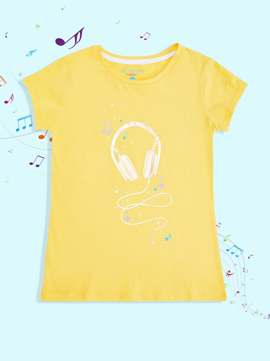 Girls Yellow Cotton Blend Embroidery T-shirt main image 1
