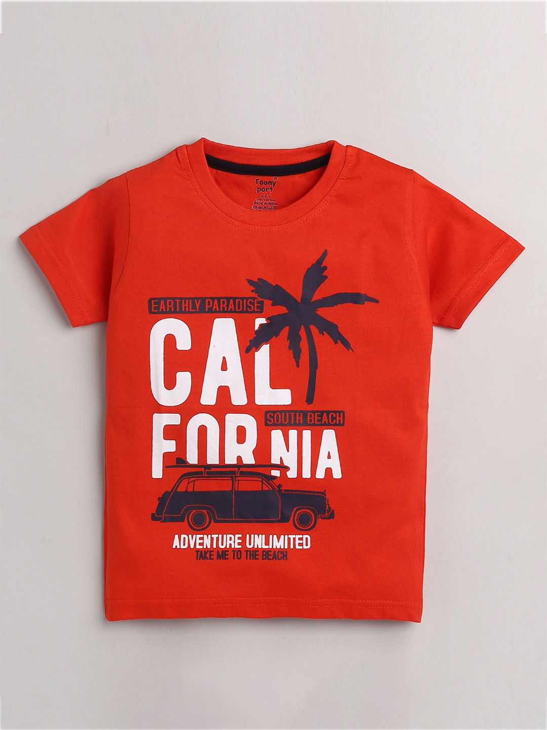 Boys Orange Cotton Embroidered T-Shirt