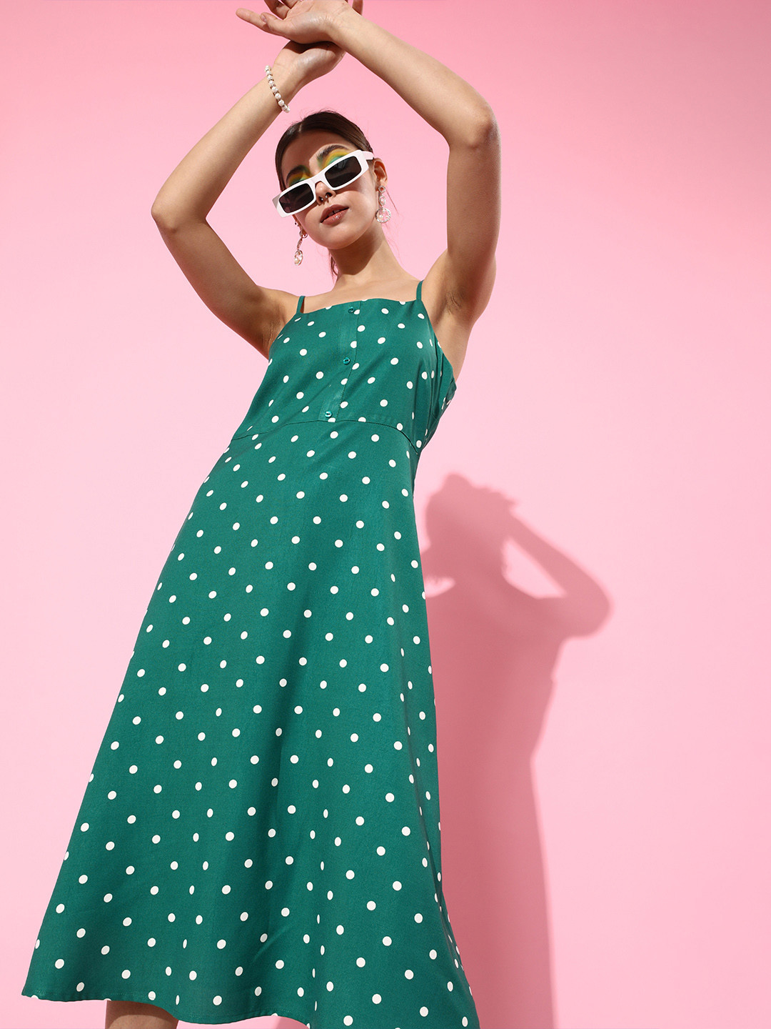 Buy DressBerry Women Tranquil Teal Polka Dotted Sun Dress Dresses for
