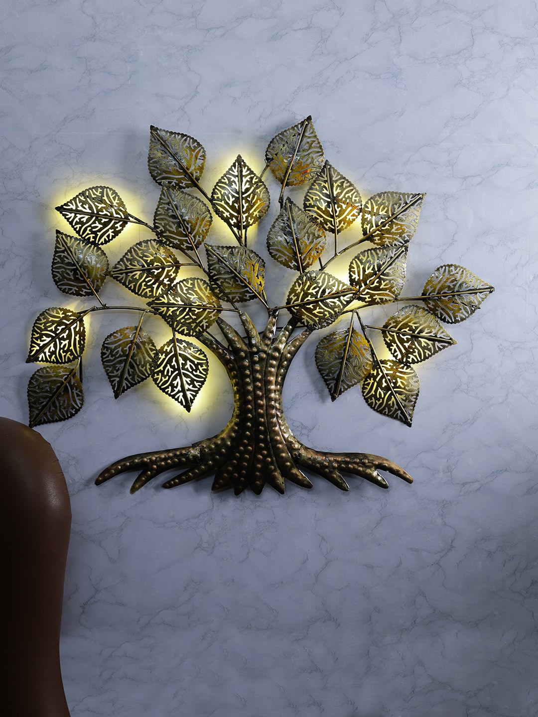 Buy Aapno Rajasthan Gold Coloured Illuminating Tree Motif Wall Decor