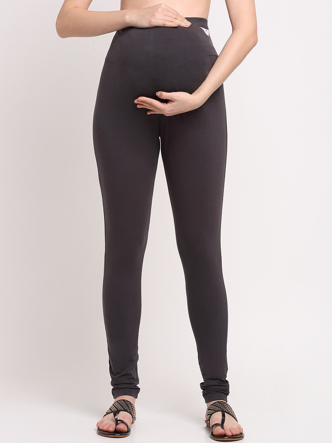 Buy MYLO ESSENTIALS Maternity Charcoal Grey Solid Leggings Leggings