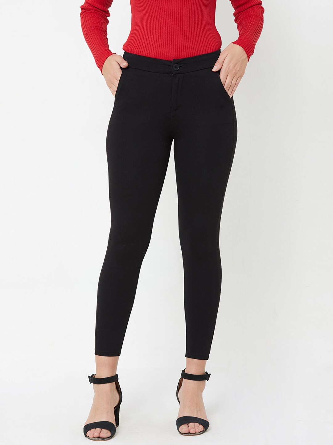 Buy Kraus Jeans Women Black Solid High Rise Skinny Treggings - Jeggings ...