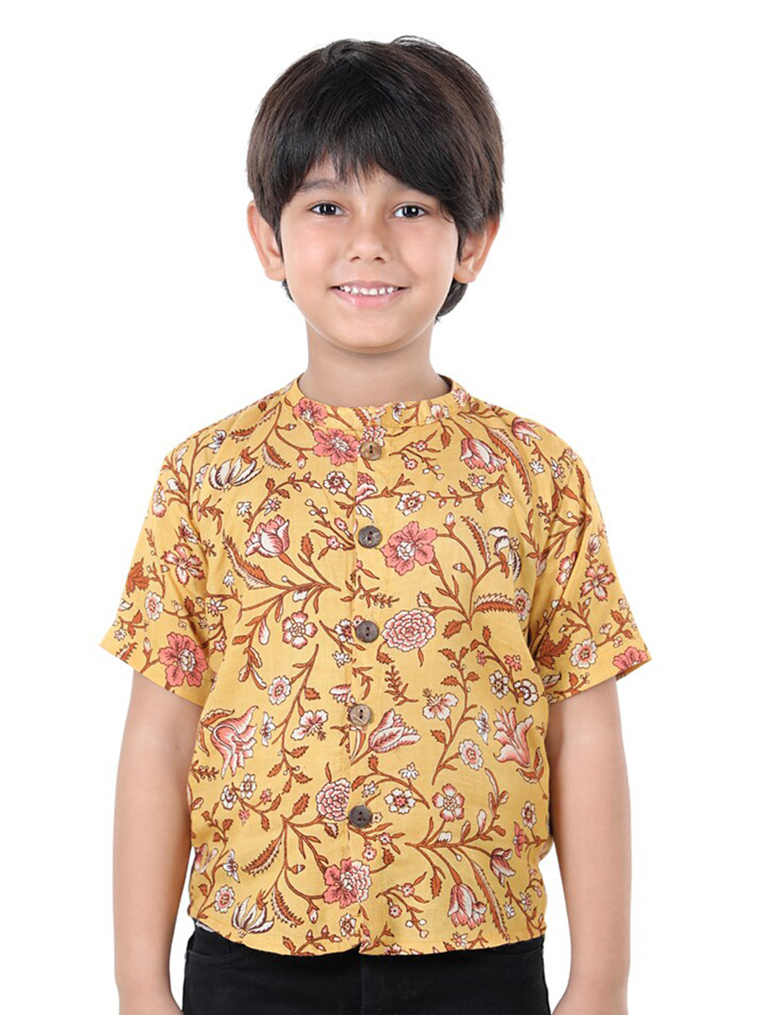 Buy Cutiekins Boys Mustard Yellow Comfort Floral Print Casual Shirt
