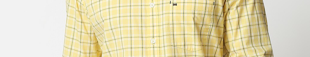 Buy Basics Men Yellow & White Slim Fit Checked Cotton Casual Shirt ...