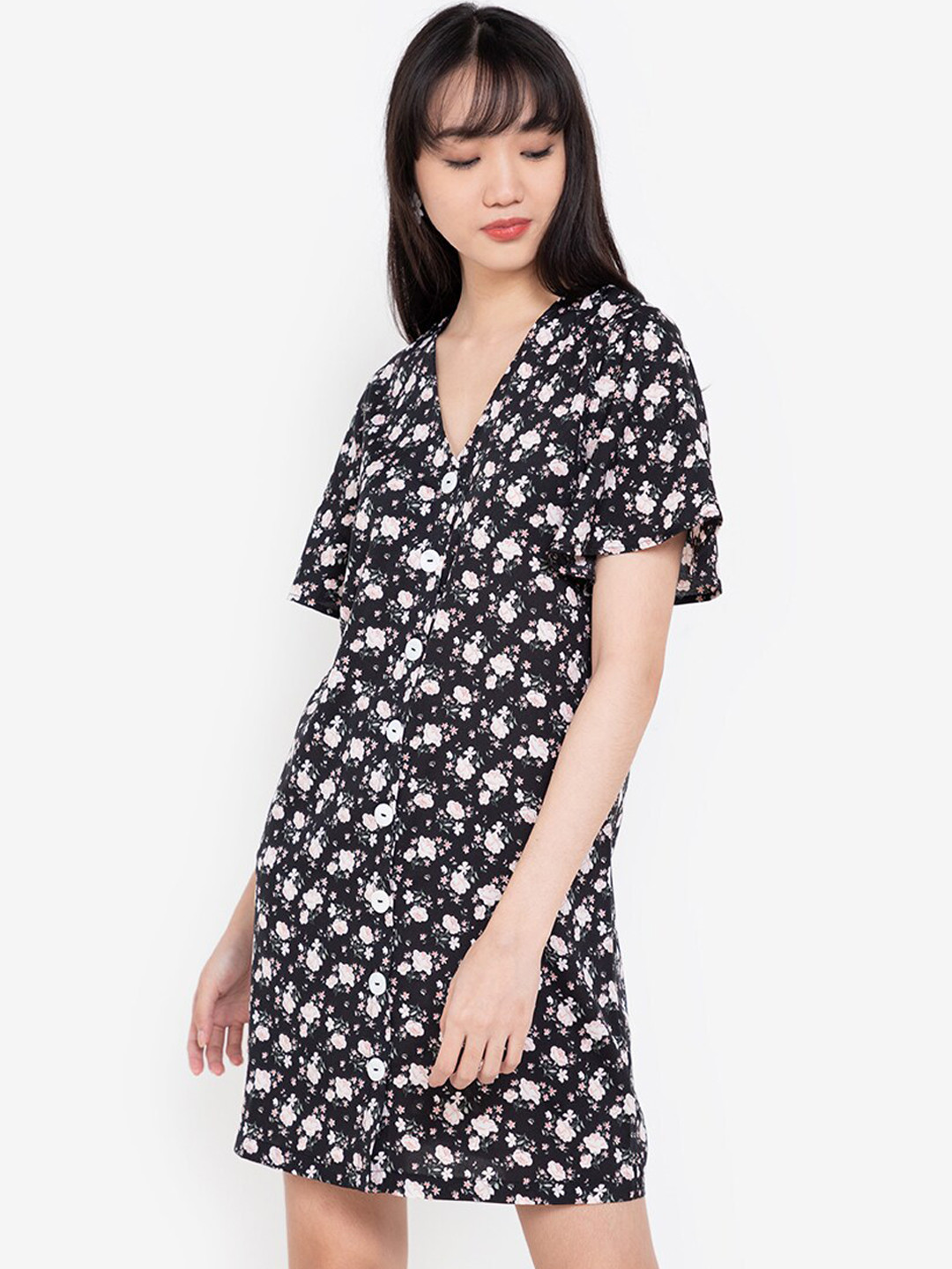 Buy ZALORA BASICS Women Black & White Floral Shift Dress Dresses for