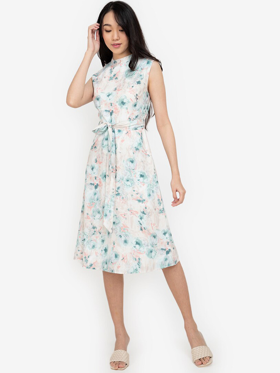 Buy ZALORA BASICS White Floral A Line Dress Dresses for Women