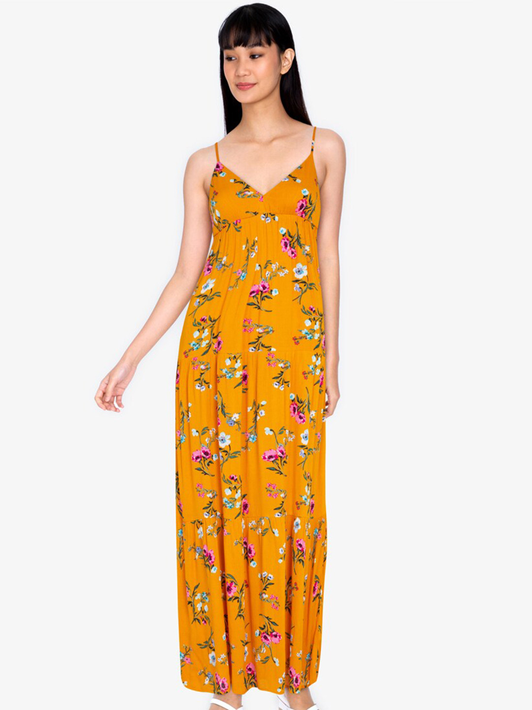 Buy ZALORA BASICS Yellow Floral Printed Cotton Maxi Dress Dresses for