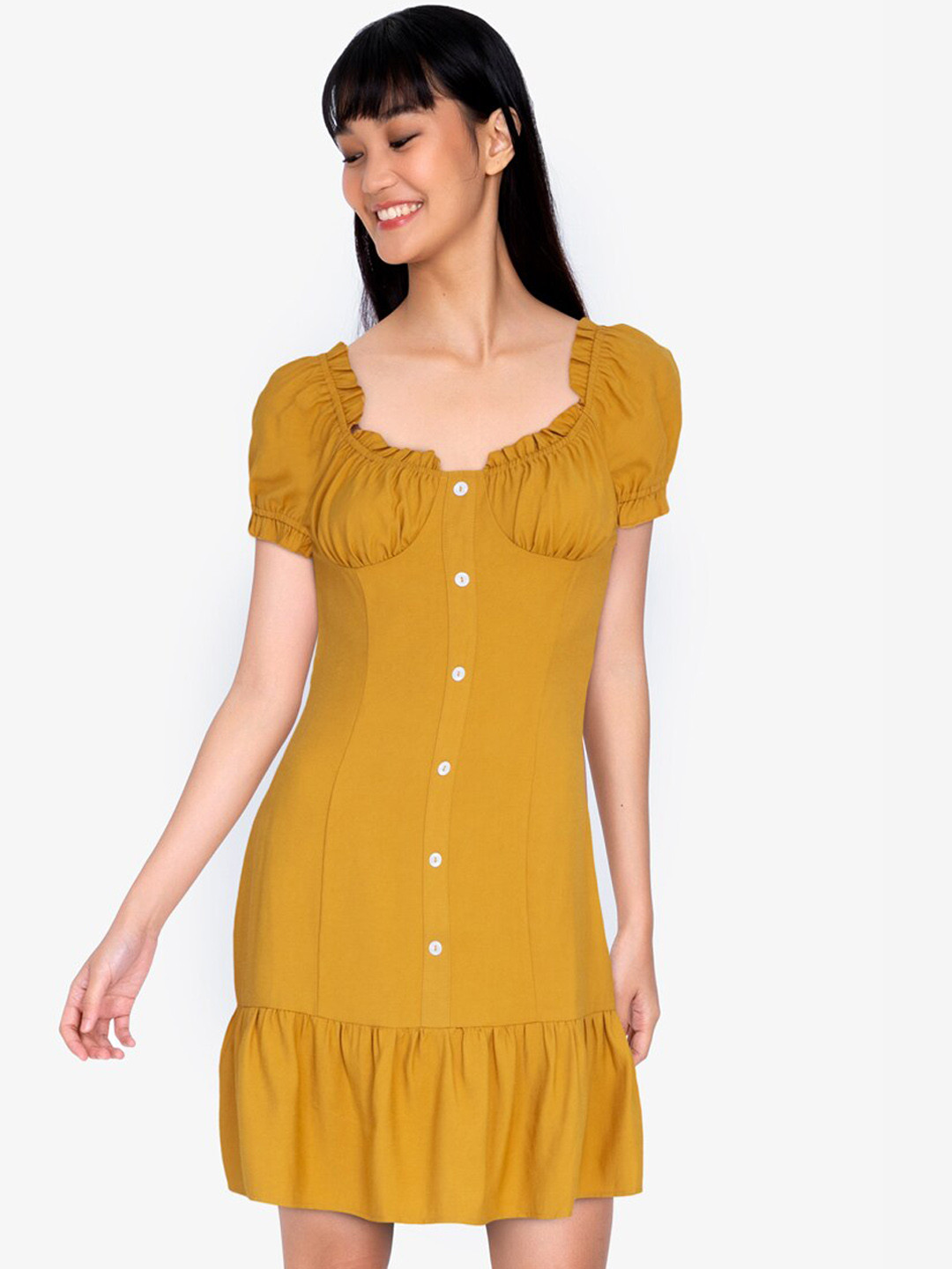 Buy ZALORA BASICS Women Mustard Yellow A Line Dress Dresses for Women