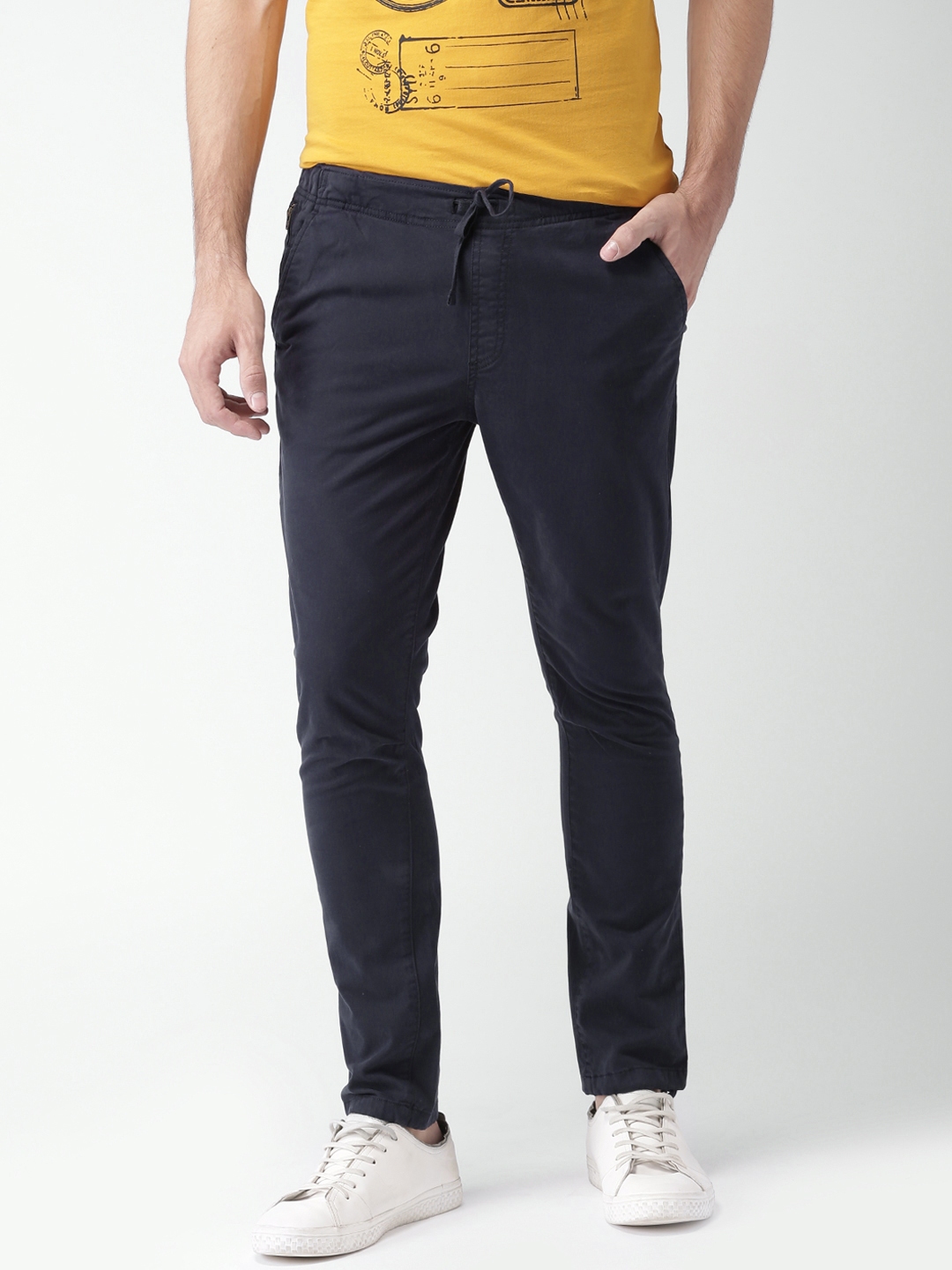 Buy Mast & Harbour Men Navy Solid Trousers - Trousers for Men 1678798 ...