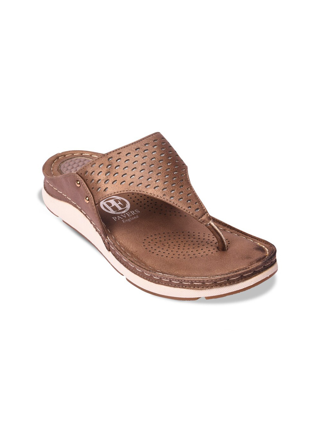 Buy Pavers England Women Brown Slip On Laser Cut Slippers Flip Flops
