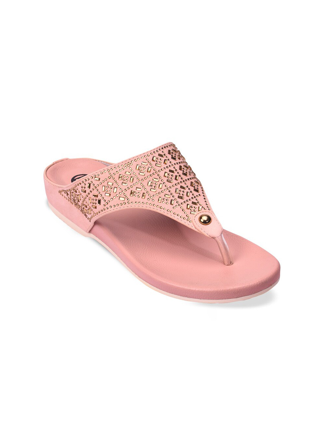 Buy Pavers England Women Pink & Gold Toned Embellished Thong Flip Flops