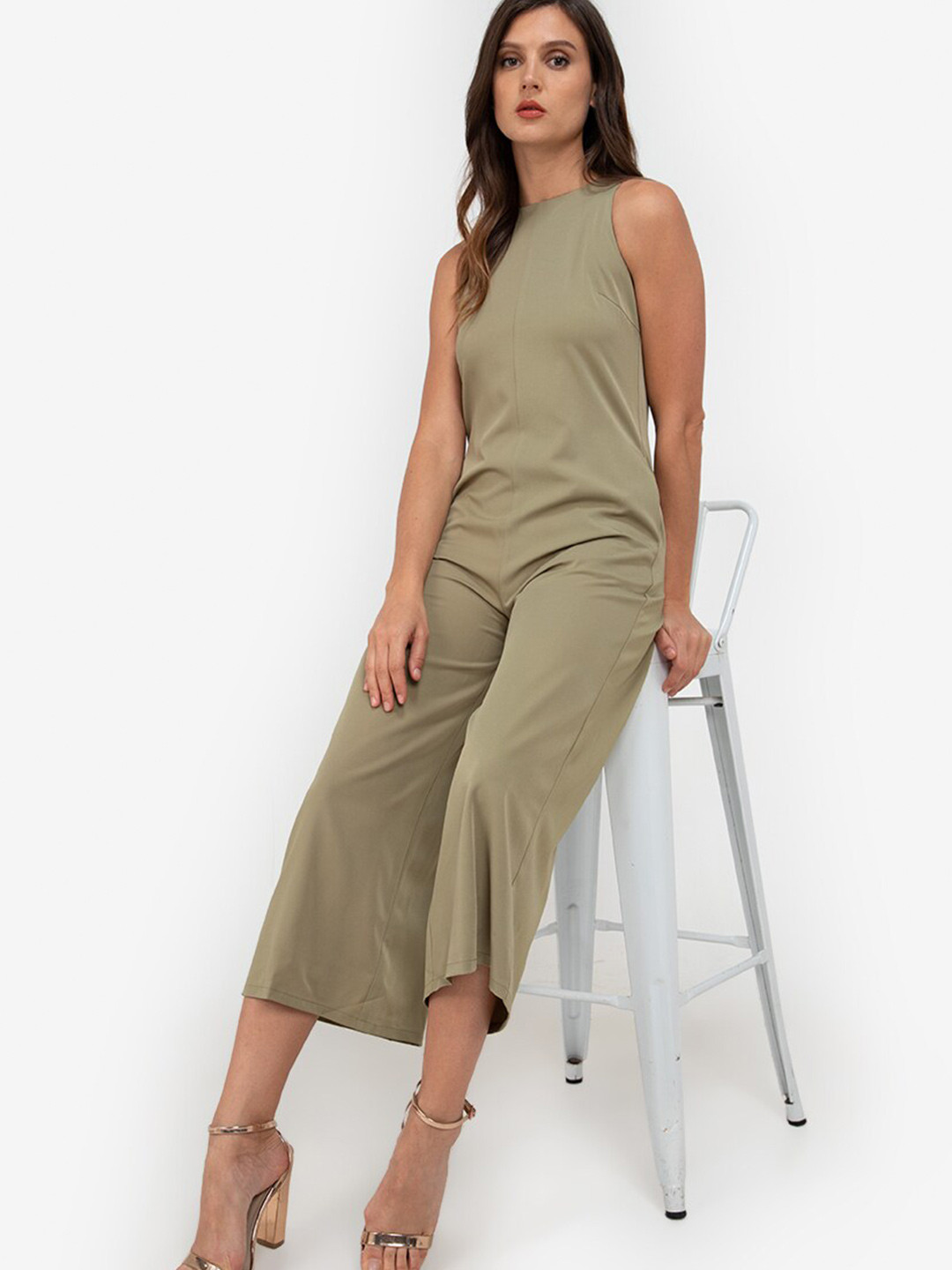 Buy ZALORA WORK Women Olive Green Halter Neck Basic Jumpsuit Jumpsuit