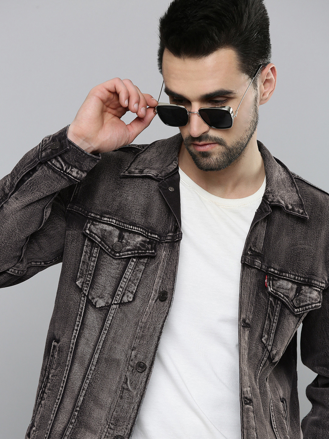 Buy Levis Men Dark Grey Solid Standard Denim Jacket Jackets for Men