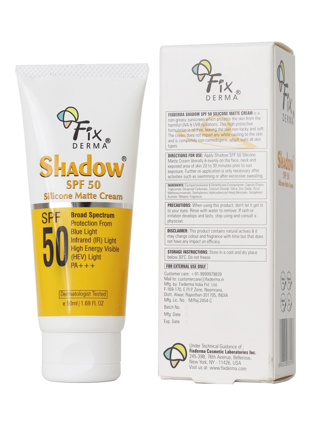 Buy FIXDERMA Shadow SPF 50 Silicone Matte Sunscreen For Oily Acne Prone Skin 50ml Face