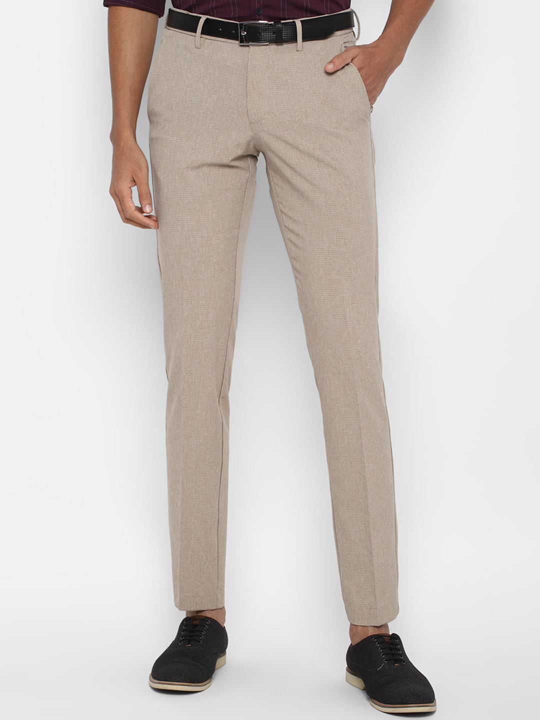 Buy Allen Solly Men Beige Textured Slim Fit Formal Trousers Trousers