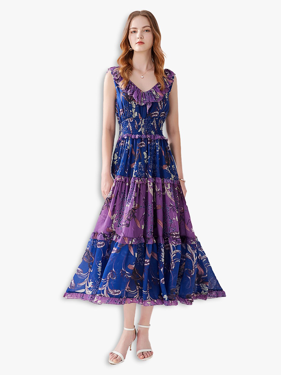 Buy JC Collection Purple & Blue Floral V Neck Dress Dresses for Women