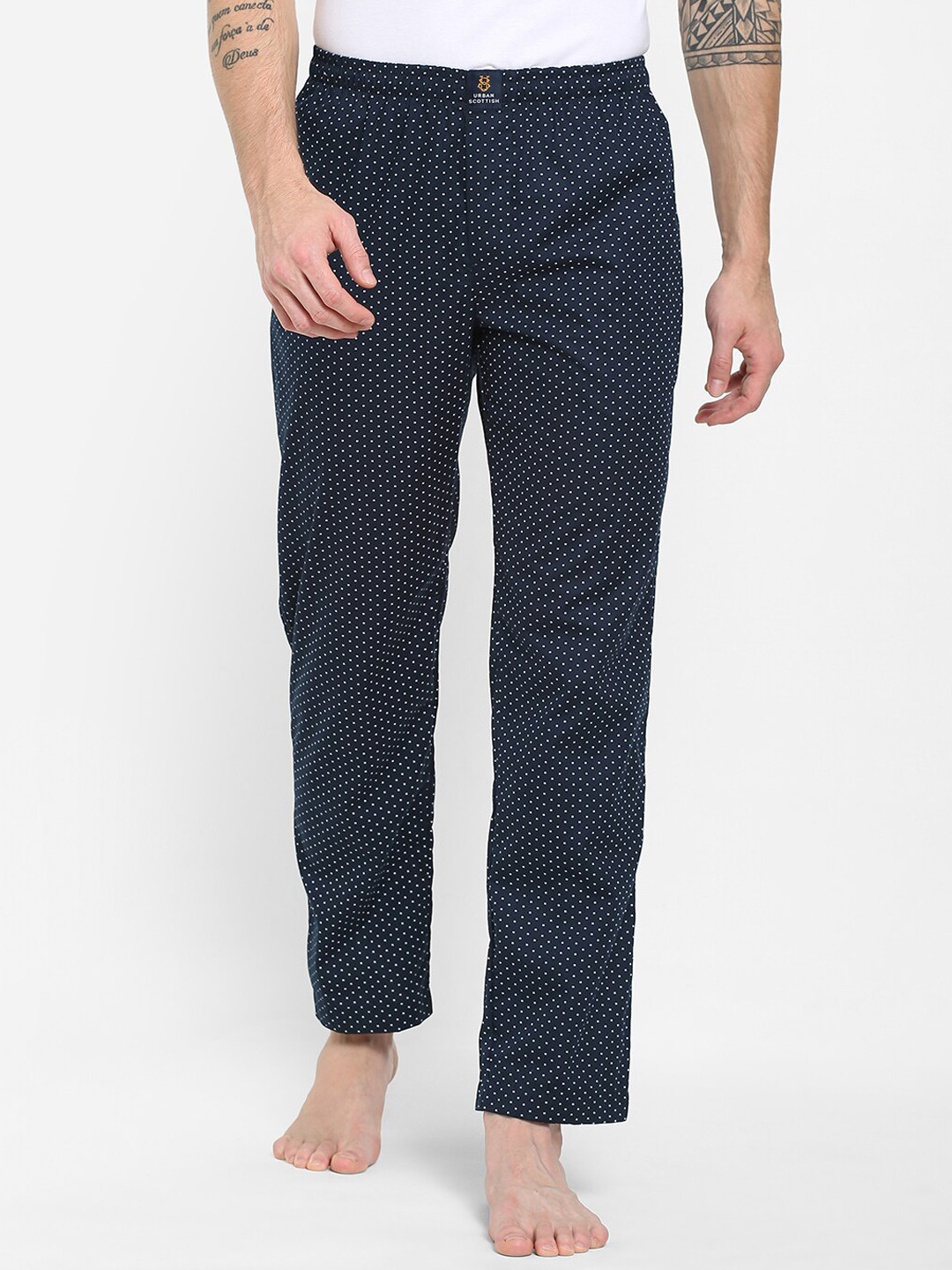 Buy URBAN SCOTTISH Men Navy Blue Printed Pure Cotton Lounge Pants