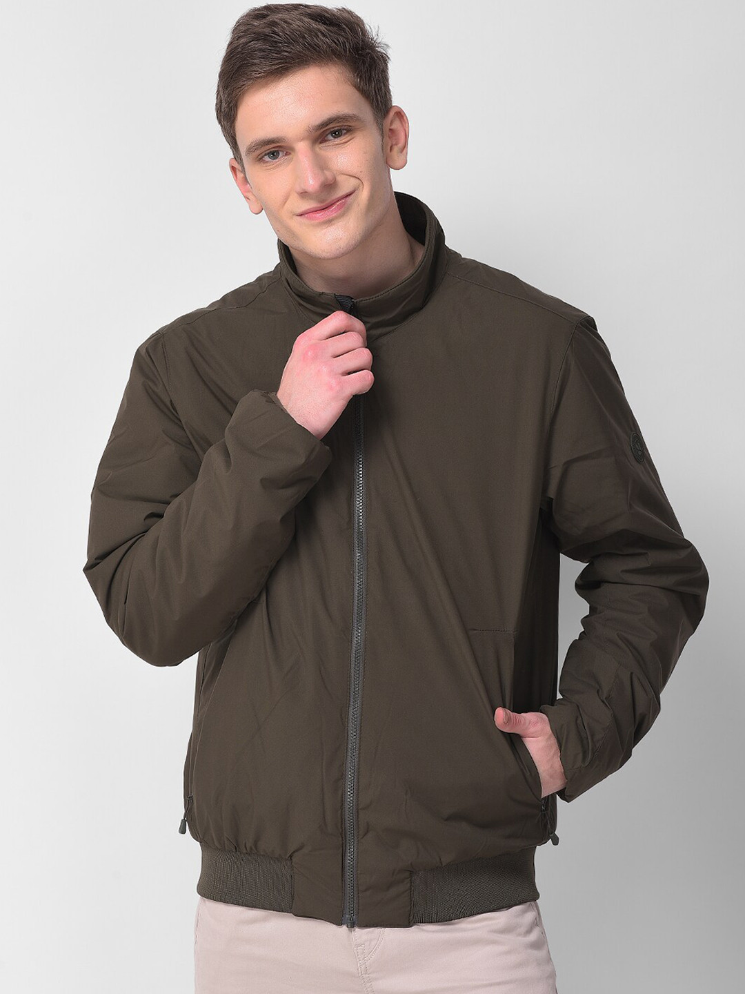 Buy Woodland Men Olive Green Solid Water Resistant Bomber Jacket