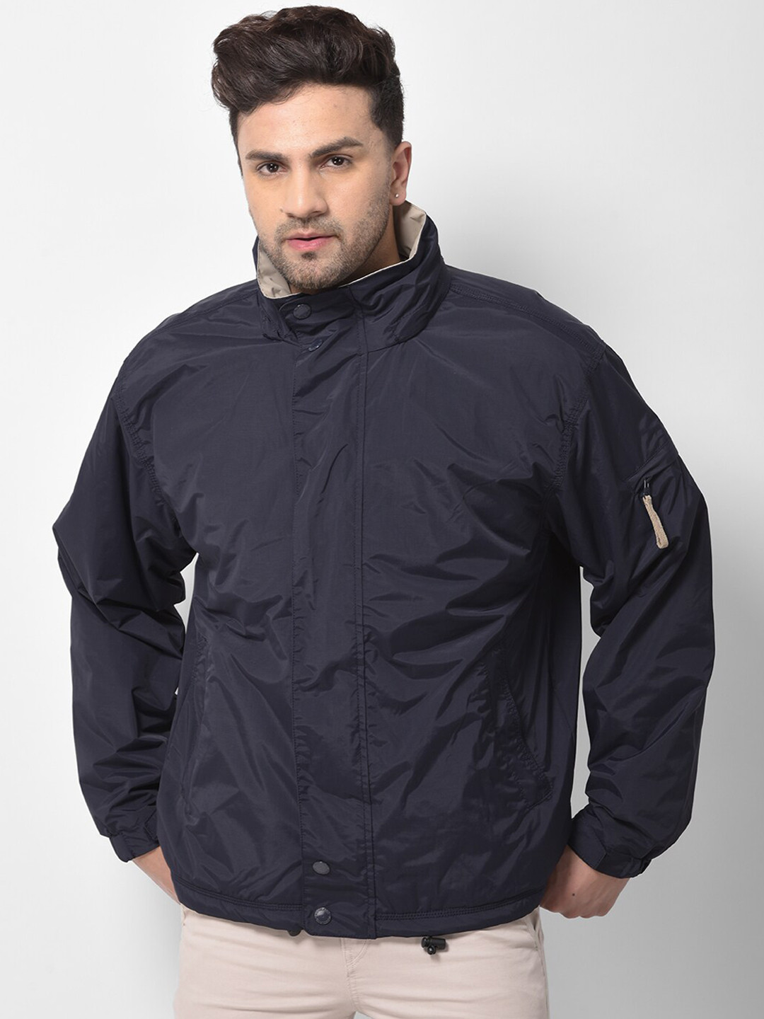 Buy Woodland Men Navy Blue Colourblocked Water Resistant Crop Bomber