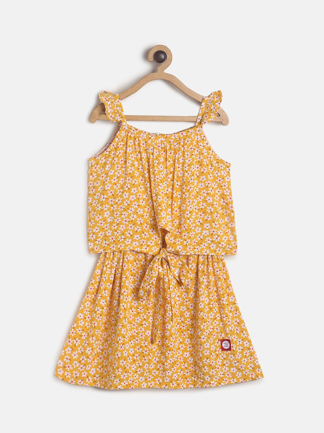 Buy TALES & STORIES Girls Yellow Floral Printed Cotton Dress - Dresses ...