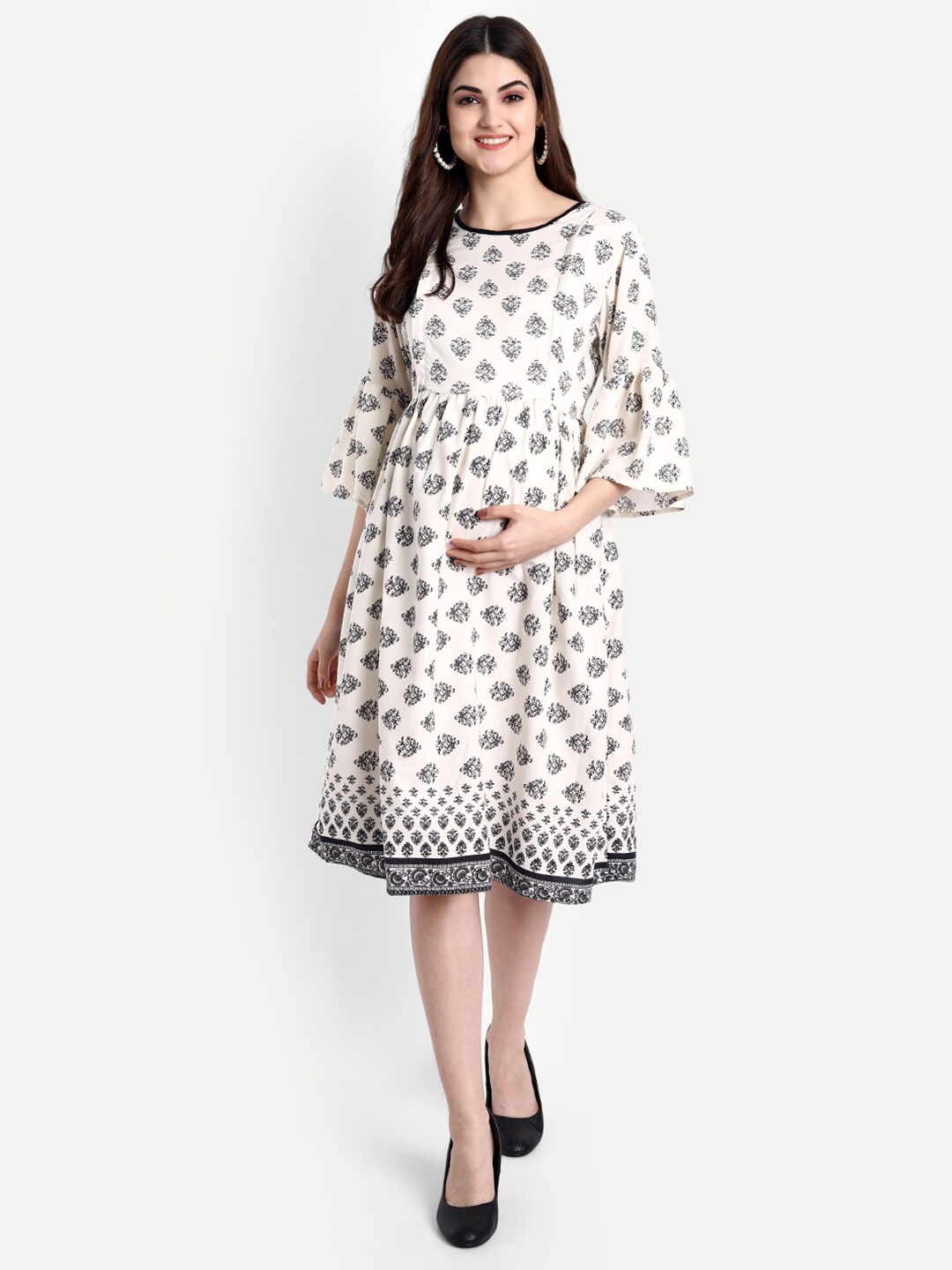 Buy Aaruvi Ruchi Verma White Floral Printed Maternity Dress - Dresses ...