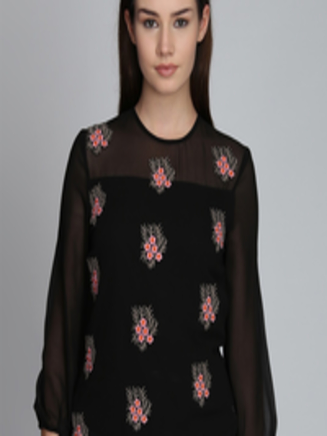 Buy DODO & MOA Women Black Floral Embroidered Top - Tops for Women ...