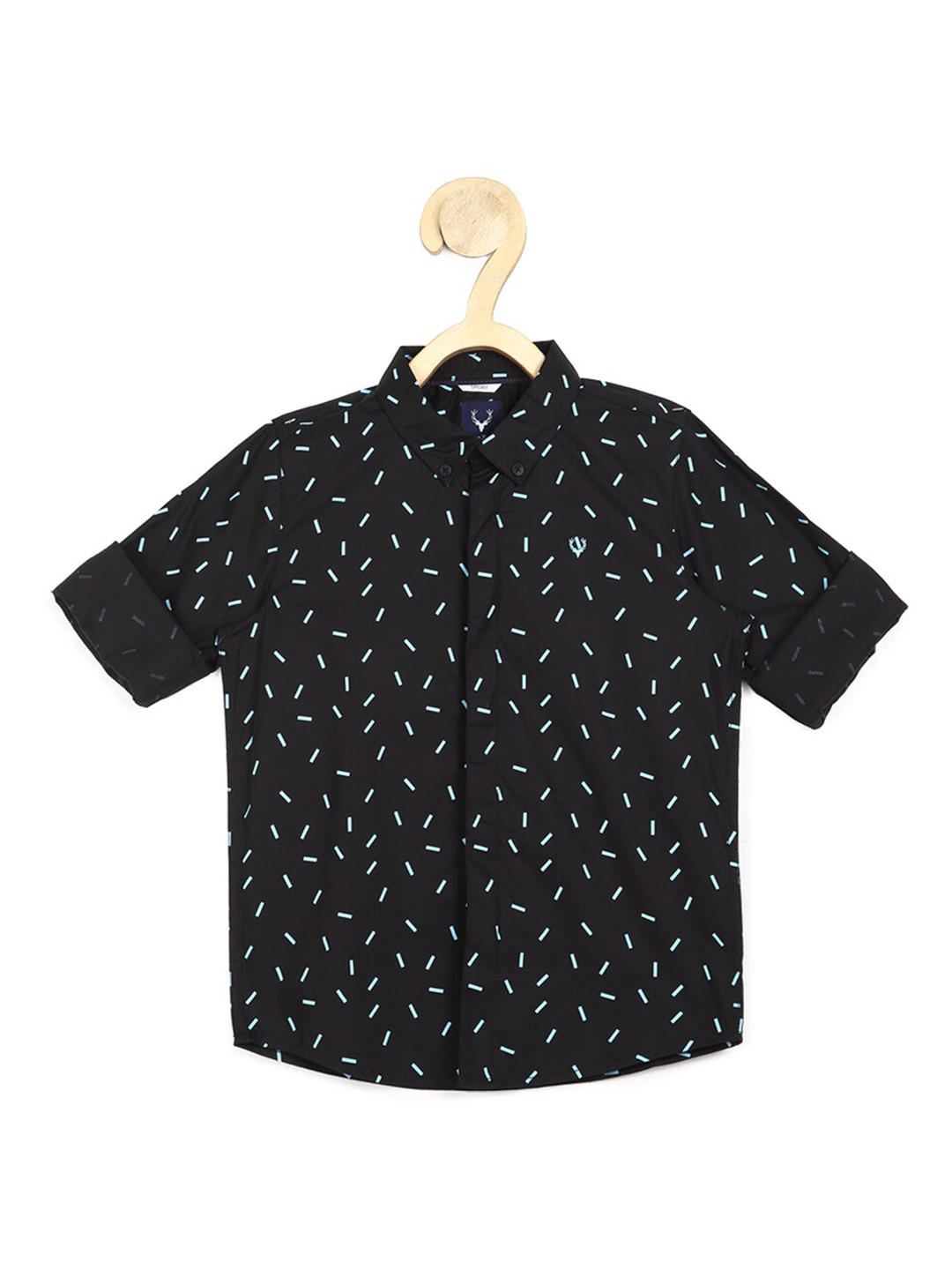 Buy Allen Solly Junior Boys Black Slim Fit Printed Pure Cotton Casual