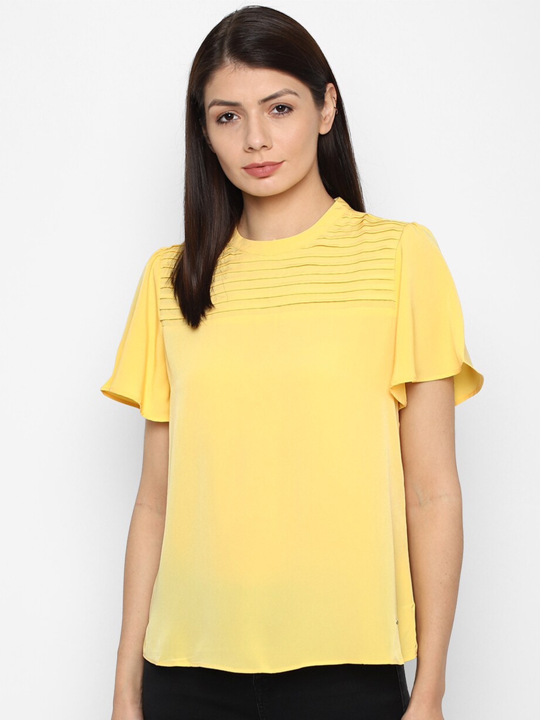 Buy Allen Solly Woman Yellow Flared Sleeves Mandarin Collar Top - Tops ...