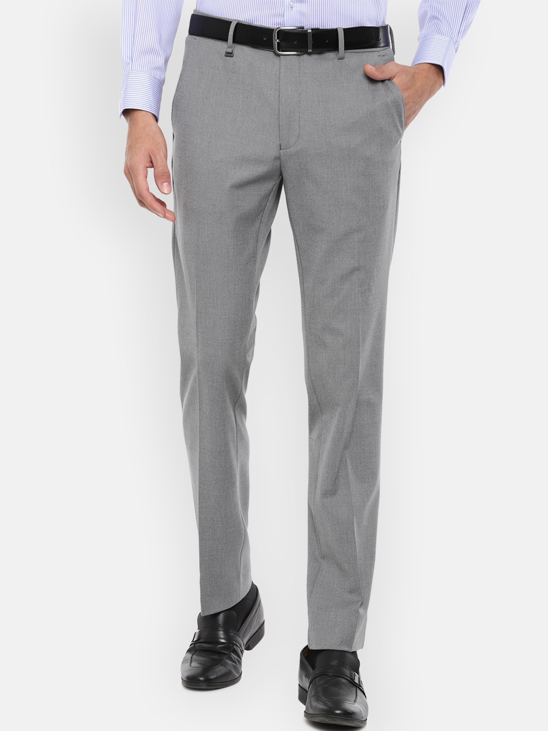 Buy Van Heusen Men Grey Slim Fit Formal Trousers - Trousers for Men ...