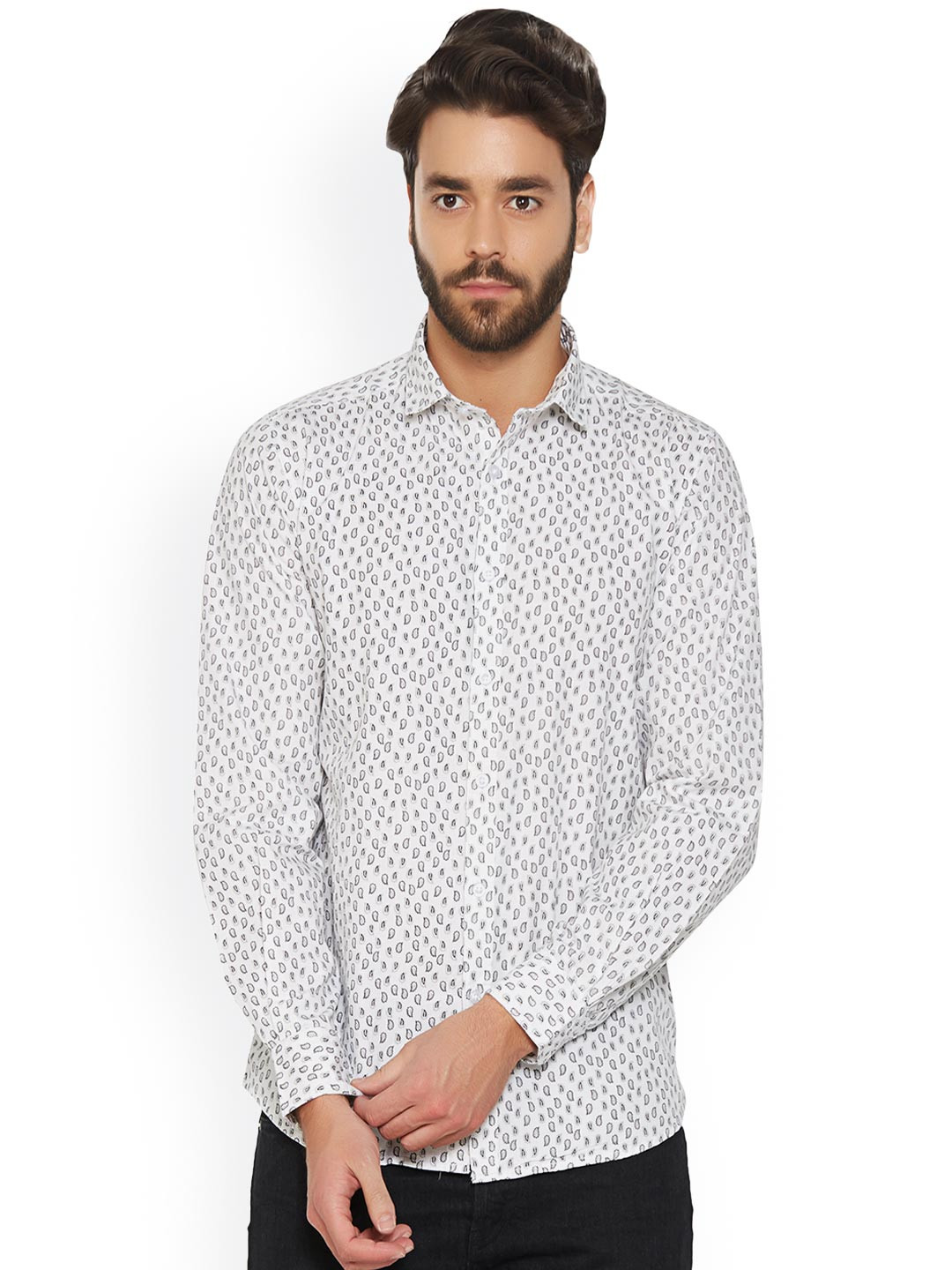 Buy Springfield Men White Slim Fit Printed Casual Shirt Shirts for