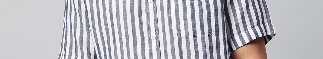 Buy Marks & Spencer Men Navy Blue Striped Casual Shirt - Shirts for Men ...
