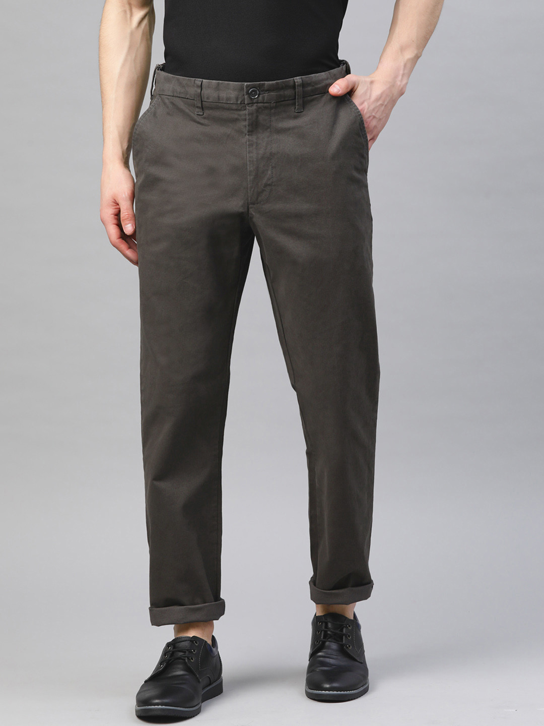 Buy Marks & Spencer Men Charcoal Grey Trousers - Trousers for Men ...
