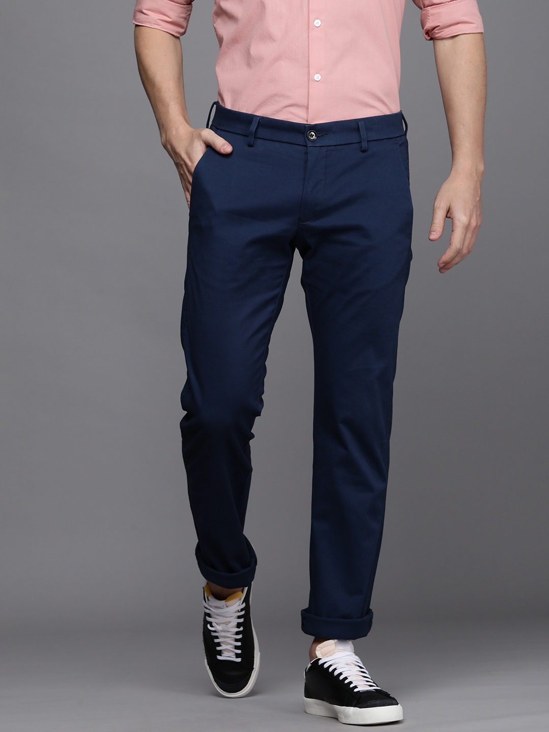 Buy Allen Solly Sport Men Blue Solid Mid Rise Slim Fit Trousers ...