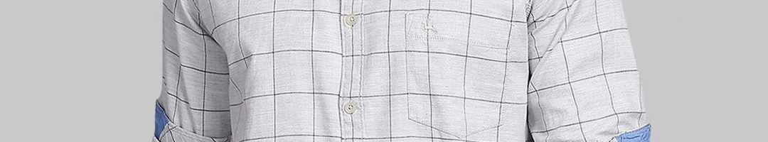 Buy Parx Men Grey Slim Fit Windowpane Checks Checked Casual Shirt ...