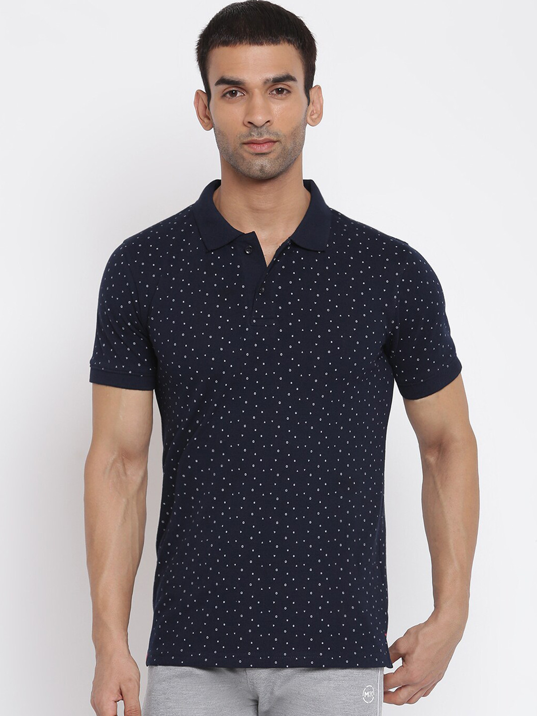 Buy MKH Men Navy Blue Printed Polo Collar T Shirt - Tshirts for Men ...