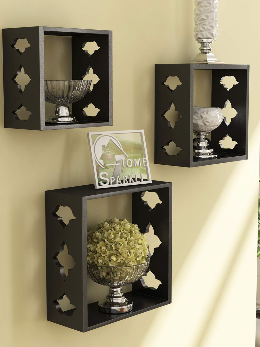 Buy Home Sparkle Black Set Of 3 Cube Wall Shelves Wall Shelves for