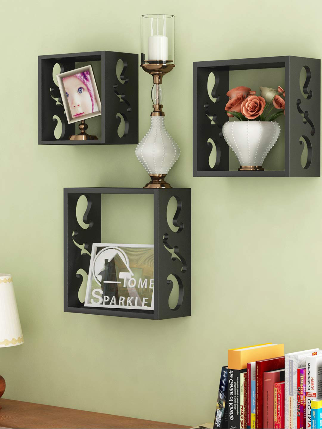 Buy Home Sparkle Black Set Of 3 Cube Wall Shelves Wall Shelves for