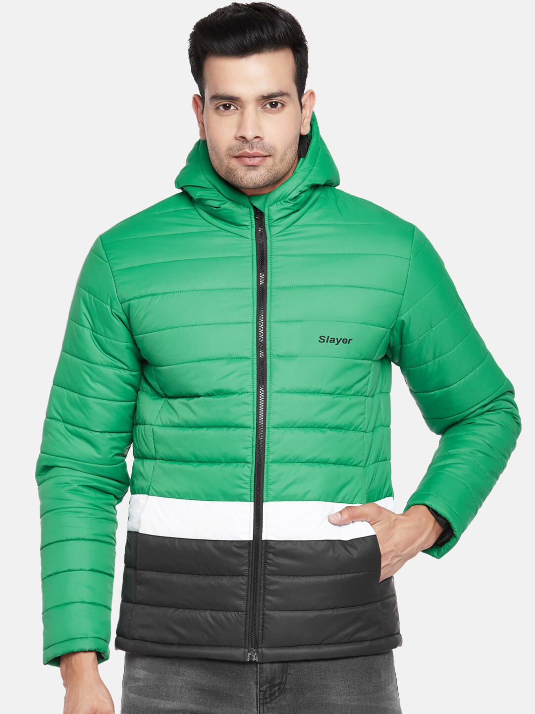 Buy People Men Green Longline Puffer Hooded Jacket Jackets for Men